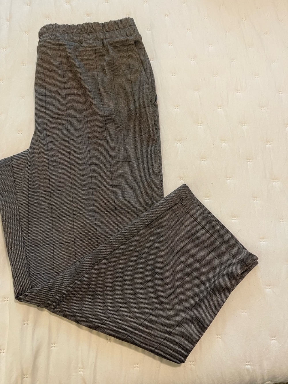 Brown Plaid Stretch Straight Pants